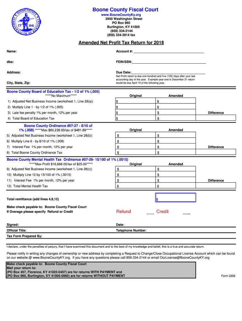 KY 2306 Boone County 2018 Fill out Tax Template Online US Legal Forms
