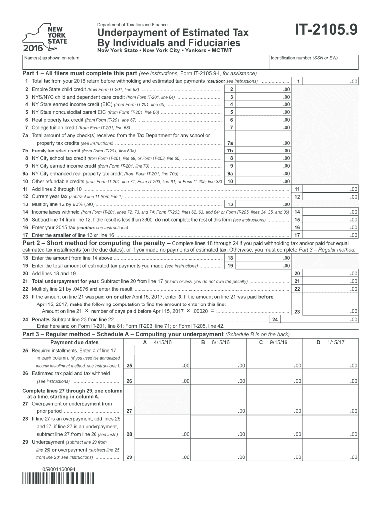 NY DTF IT2105.9 2016 Fill out Tax Template Online US Legal Forms