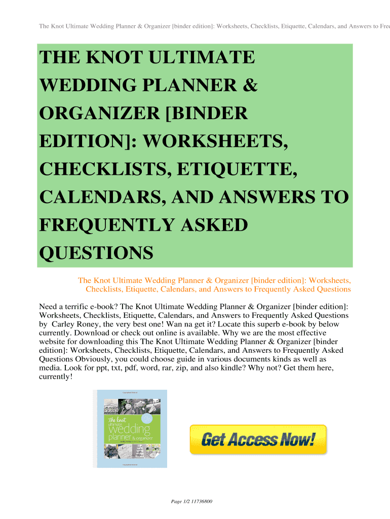 Fillable Online The Knot Ultimate Wedding Planner & Organizer binder