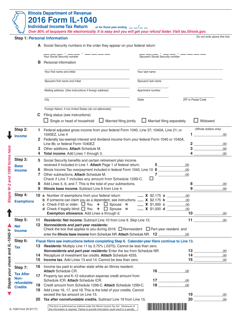 IL DoR IL1040 2016 Fill out Tax Template Online US Legal Forms