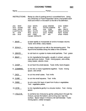 Fillable Online Below Is A List Of Cooking Terms In Scrambled Form Fax Email Print - Pdffiller