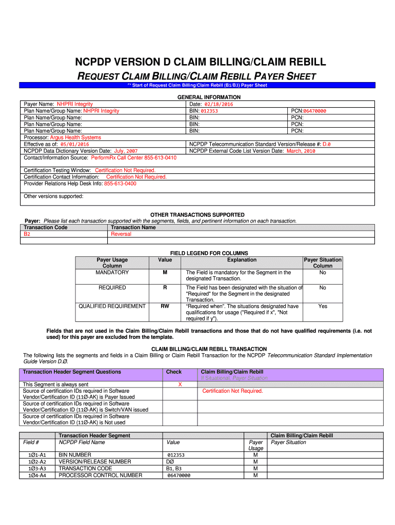 Fillable Online ** Start of Request Claim Billing/Claim Rebill (B1/B3