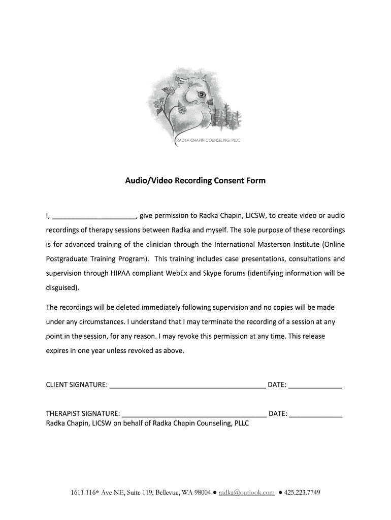 Fillable Online Audio/Video Recording Consent Form Fax Email Print