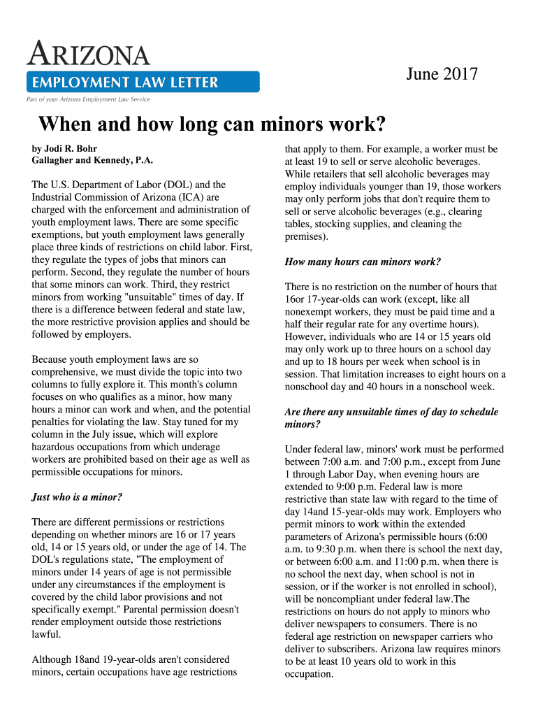 Fillable Online When and how long can minors work Fax Email Print