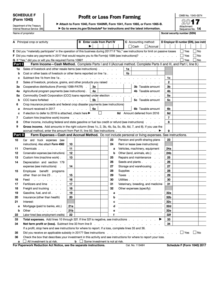 2017 Form IRS 1040 - Schedule F Fill Online, Printable, Fillable, Blank