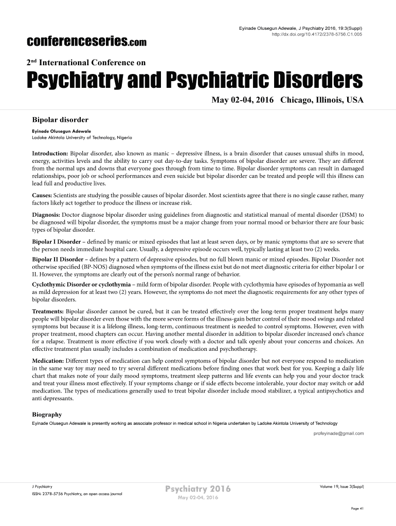 Fillable Online Psychiatry and Psychiatric Disorders Fax Email Print