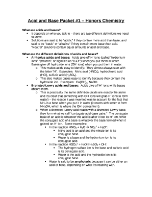 Acid and Base Packet #1 Honors Chemistry Doc Template | pdfFiller