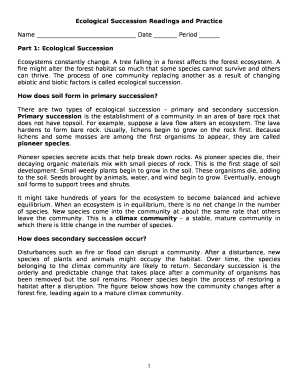 ecological succession readings and practice Doc Template | pdfFiller