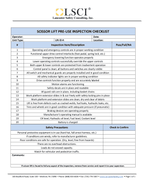 SCISSOR LIFT PRE-USE INSPECTION CHECKLIST - Fill and Sign Printable
