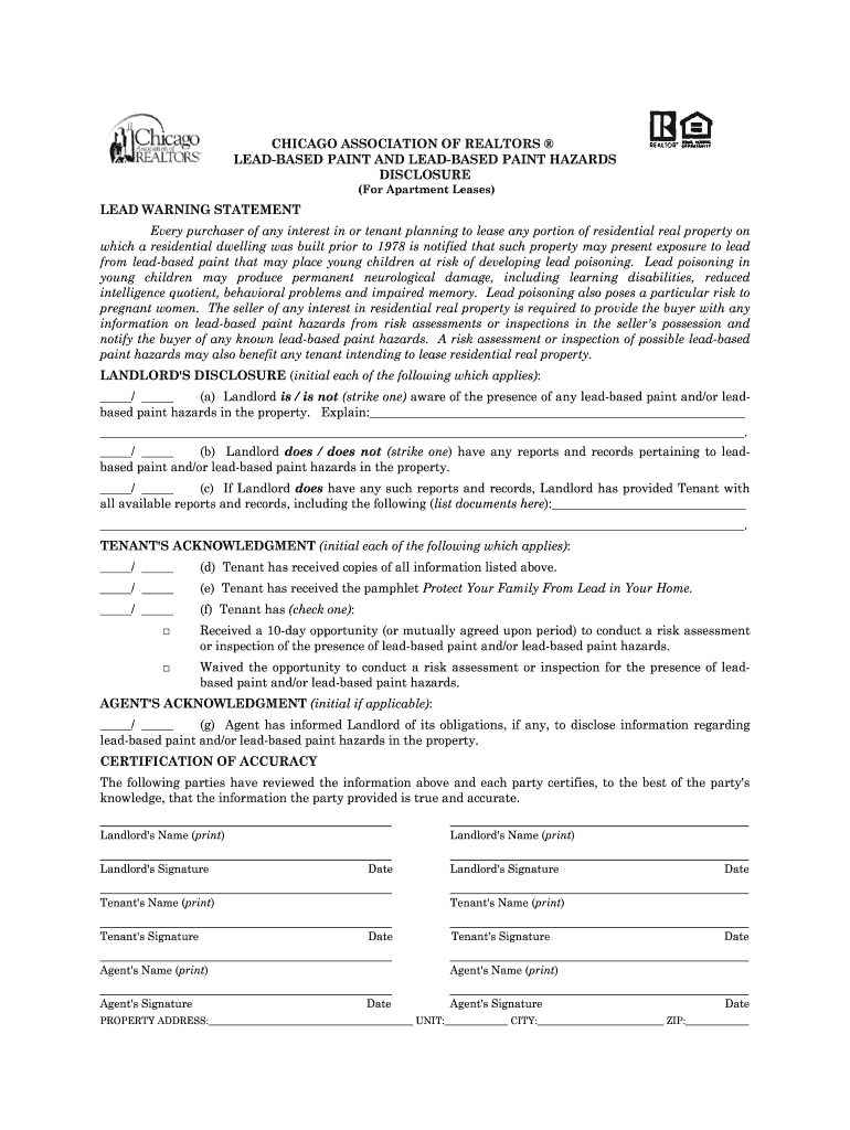 Illinois Association Of Realtors Lead Based Paint Disclosure Form
