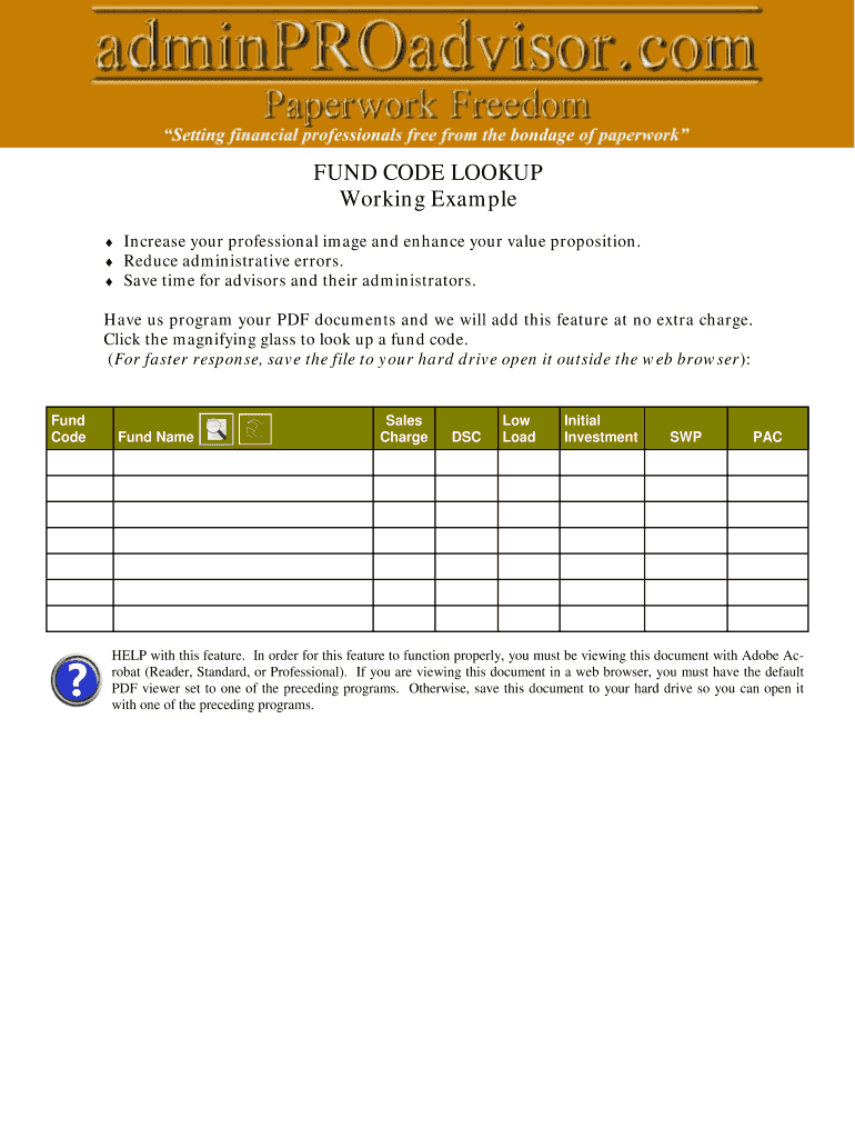 Fillable Online Fund Code Lookup Form Filling Software For Financial