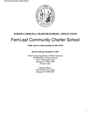 Fillable Online ncpublicschools NORTH CAROLINA CHARTER SCHOOL