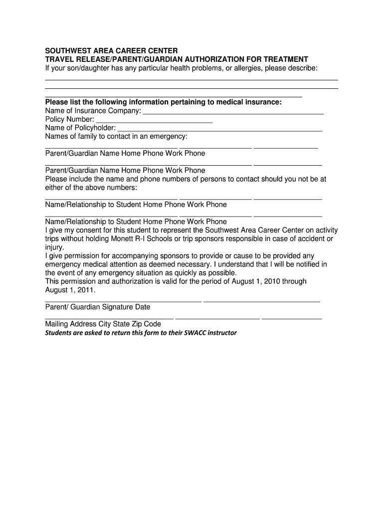 Fillable Online swacc schoolfusion SOUTHWEST AREA CAREER CENTER