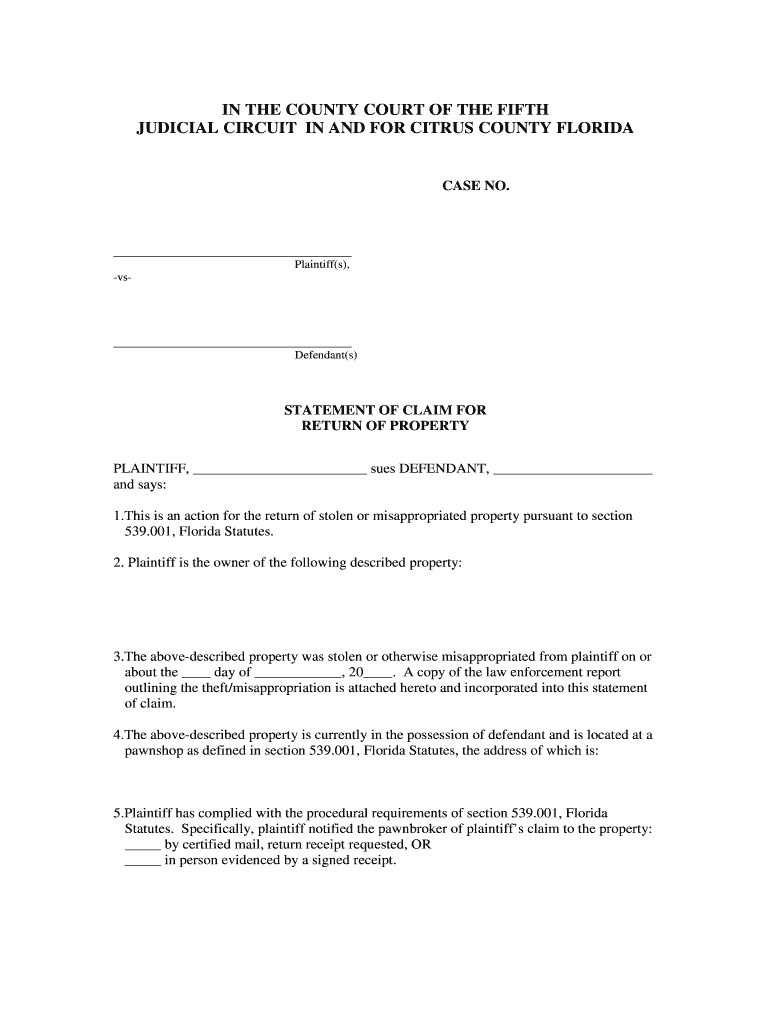 Fillable Online clerk citrus fl Return of Property Form Citrus County