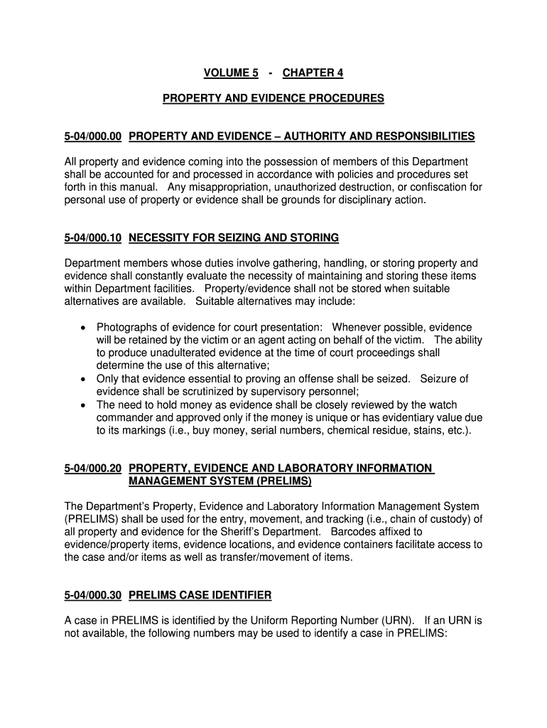 Fillable Online PROPERTY AND EVIDENCE PROCEDURES Fax Email Print