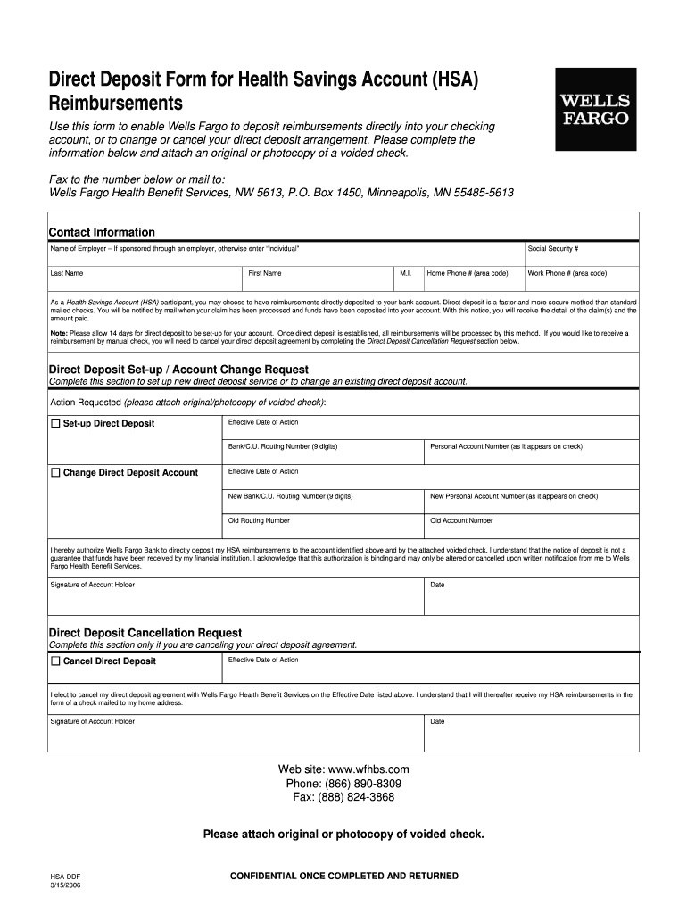 Fillable Online HSA Direct Deposit Form Fax Email