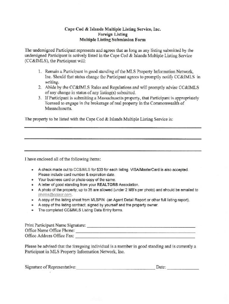 Fillable Online cape cod board of realtors form Fax Email Print pdfFiller