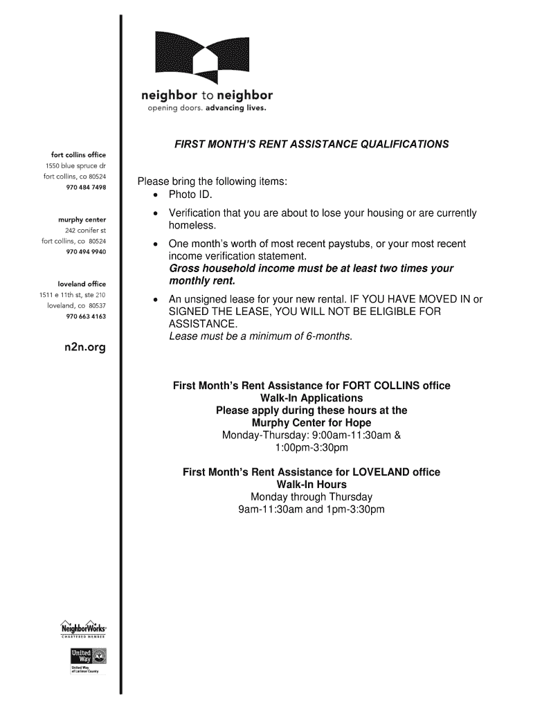 Fillable Online FIRST MONTHS RENT ASSISTANCE QUALIFICATIONS Fax Email Print pdfFiller