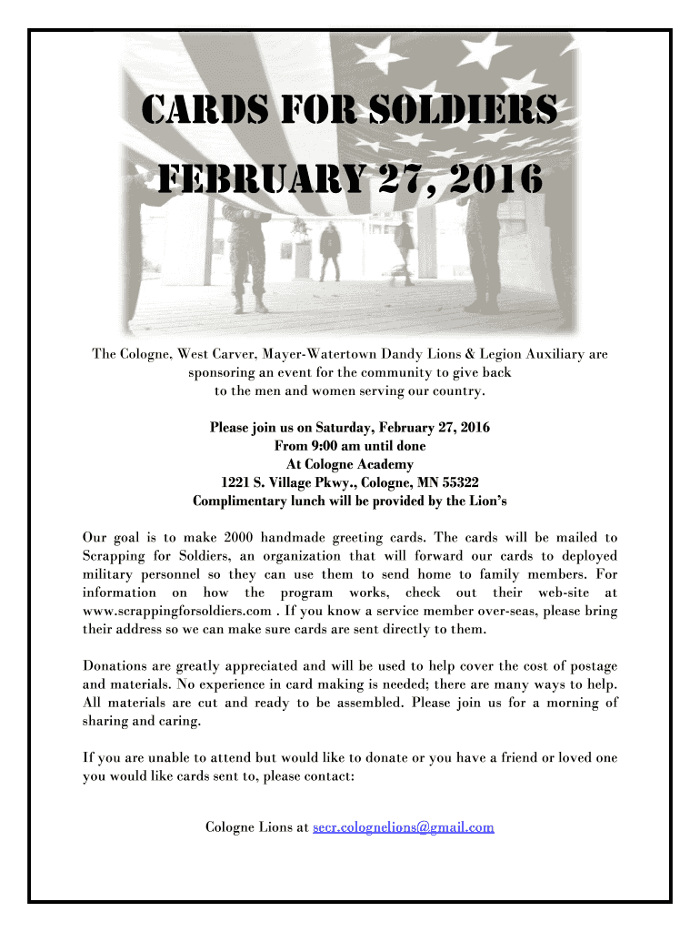 Fillable Online CARDS FOR SOLDIERS Fax Email Print pdfFiller