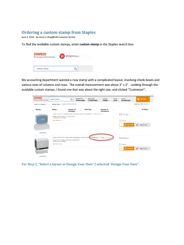 Fillable Online Ordering a custom stamp from Staples Fax Email Print