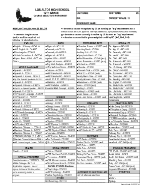Fillable Online COURSE SELECTION WORKSHEET Fax Email Print - pdfFiller