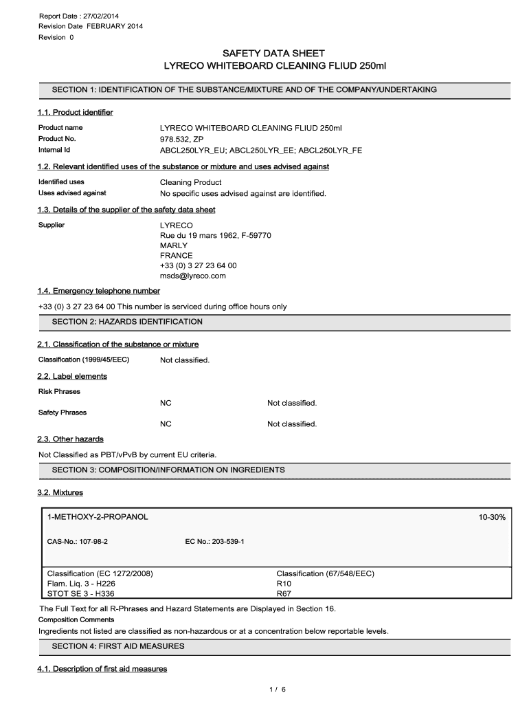 Fillable Online LYRECO WHITEBOARD CLEANING FLIUD 250ml Fax Email Print