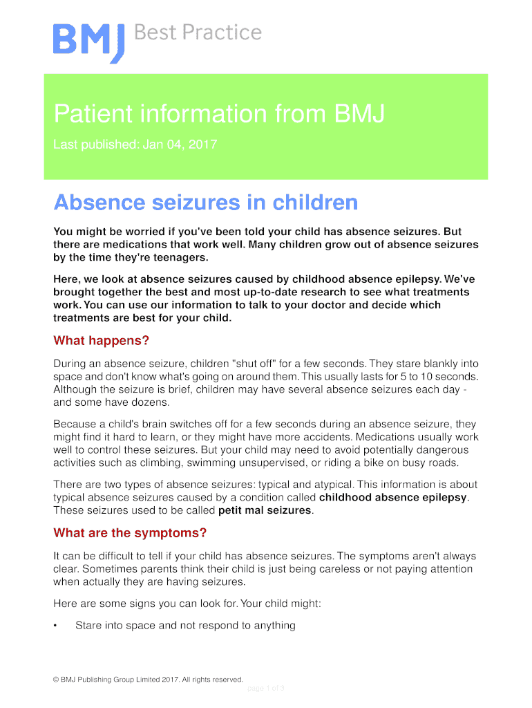 Fillable Online Absence seizures in children Fax Email Print pdfFiller