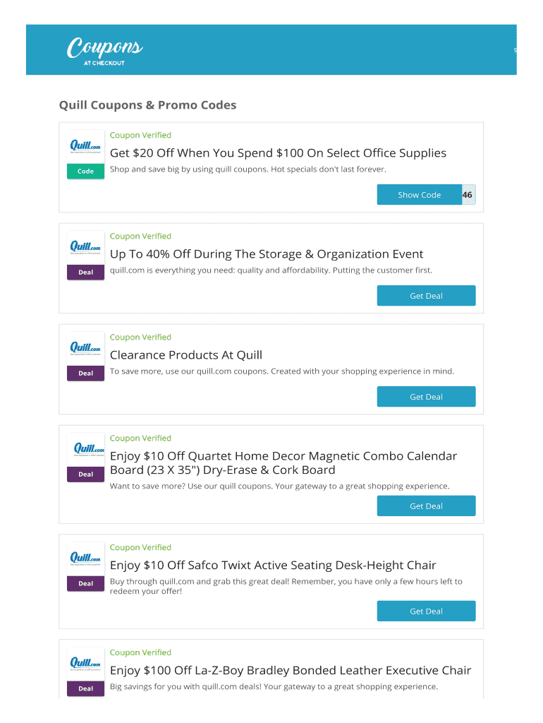 Fillable Online Quill Coupons & Promo Codes Fax Email Print pdfFiller