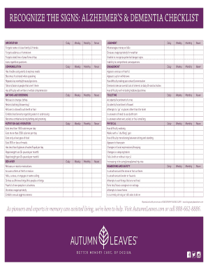 Fillable Online RECOGNIZE THE SIGNS: ALZHEIMERS & DEMENTIA CHECKLIST