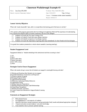Fillable Online Classroom Walkthrough Example #3 Fax Email Print