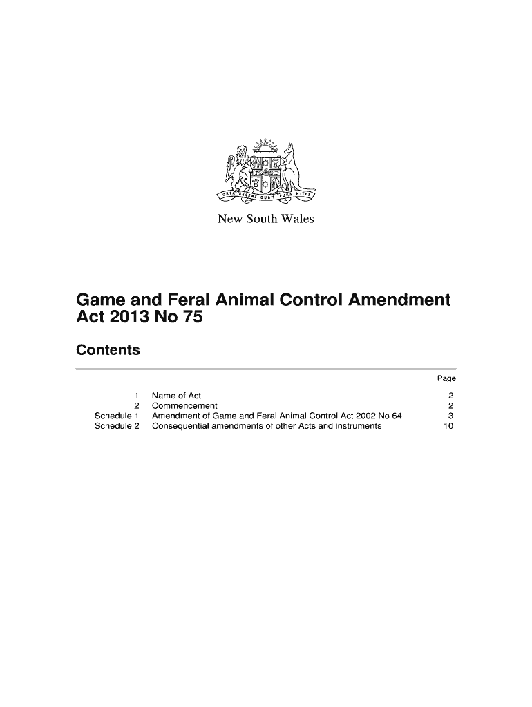 Fillable Online Game and Feral Animal Control Amendment Fax Email Print