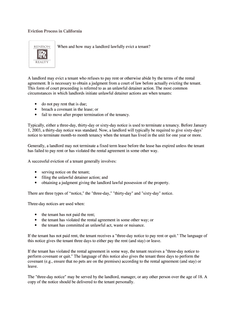 Fillable Online Eviction Process in California Fax Email Print pdfFiller
