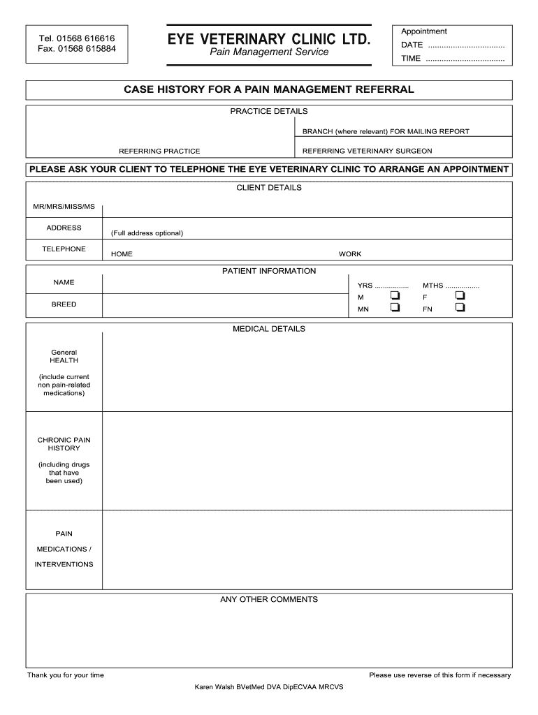 Fillable Online EYE VETERINARY CLINIC LTD Fax Email Print pdfFiller