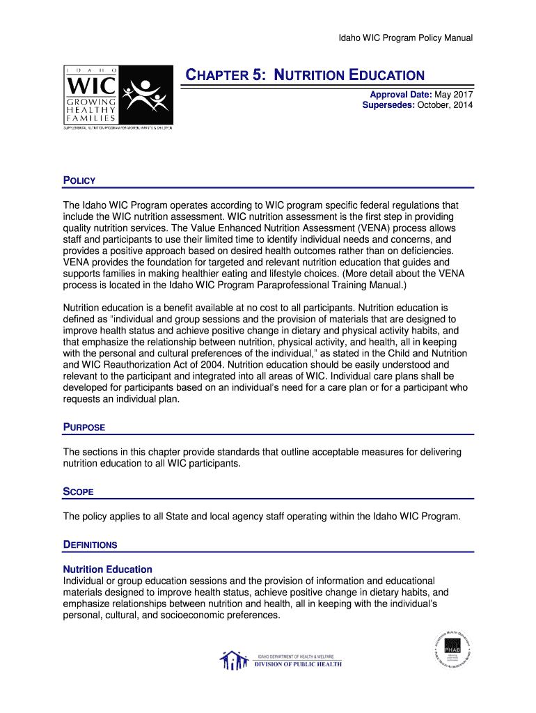 Fillable Online The Idaho WIC Program operates according to WIC program