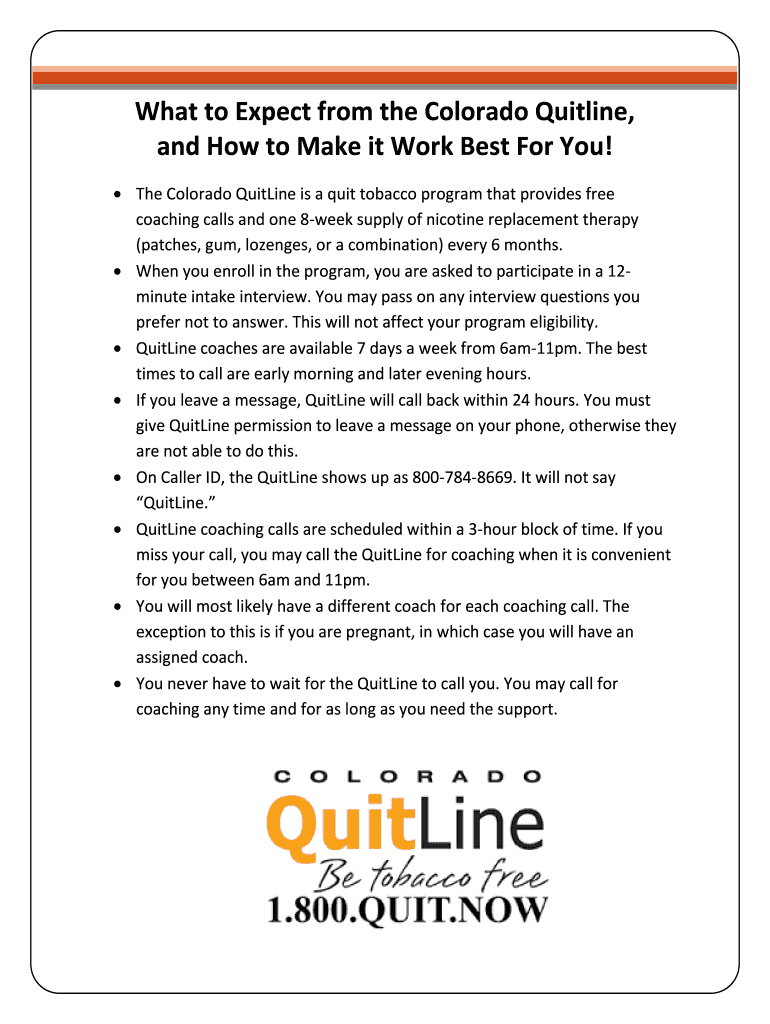 Fillable Online What to Expect from the Colorado Quitline, Fax Email Print pdfFiller