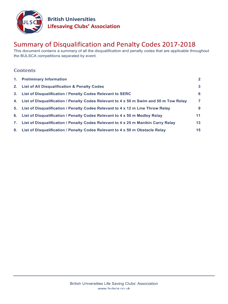 Fillable Online This document contains a summary of all the disqualification and penalty codes