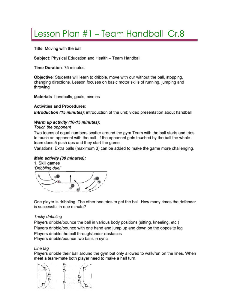 Fillable Online Lesson Plan 1 Team Handball Gr Fax Email Print pdfFiller