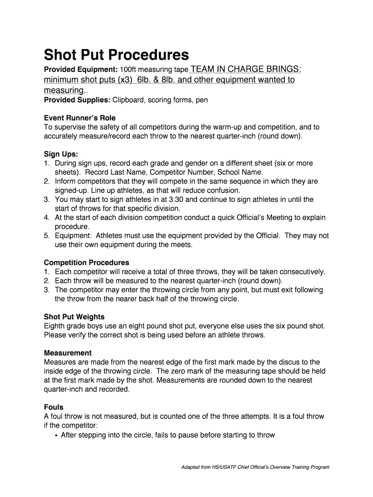 Fillable Online Shot Put Procedures Fax Email Print pdfFiller