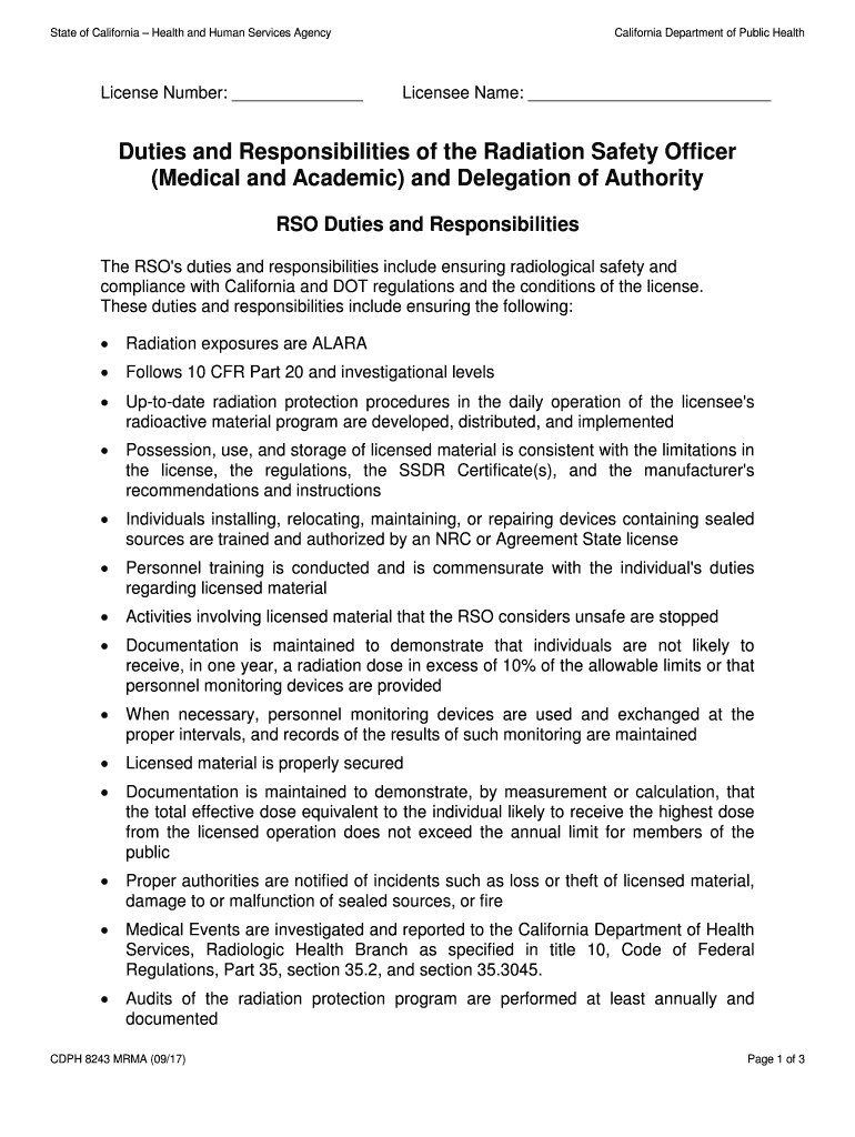 Fillable Online Duties and Responsibilities of the Radiation Safety