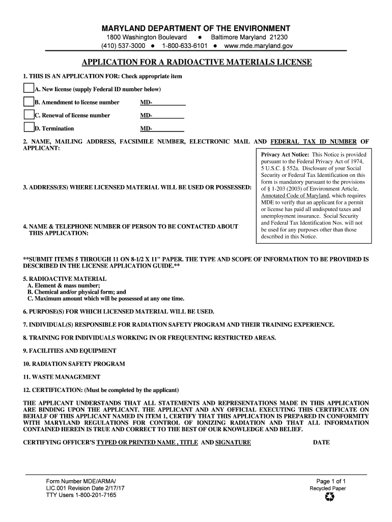 Fillable Online APPLICATION FOR A RADIOACTIVE MATERIALS LICENSE Fax