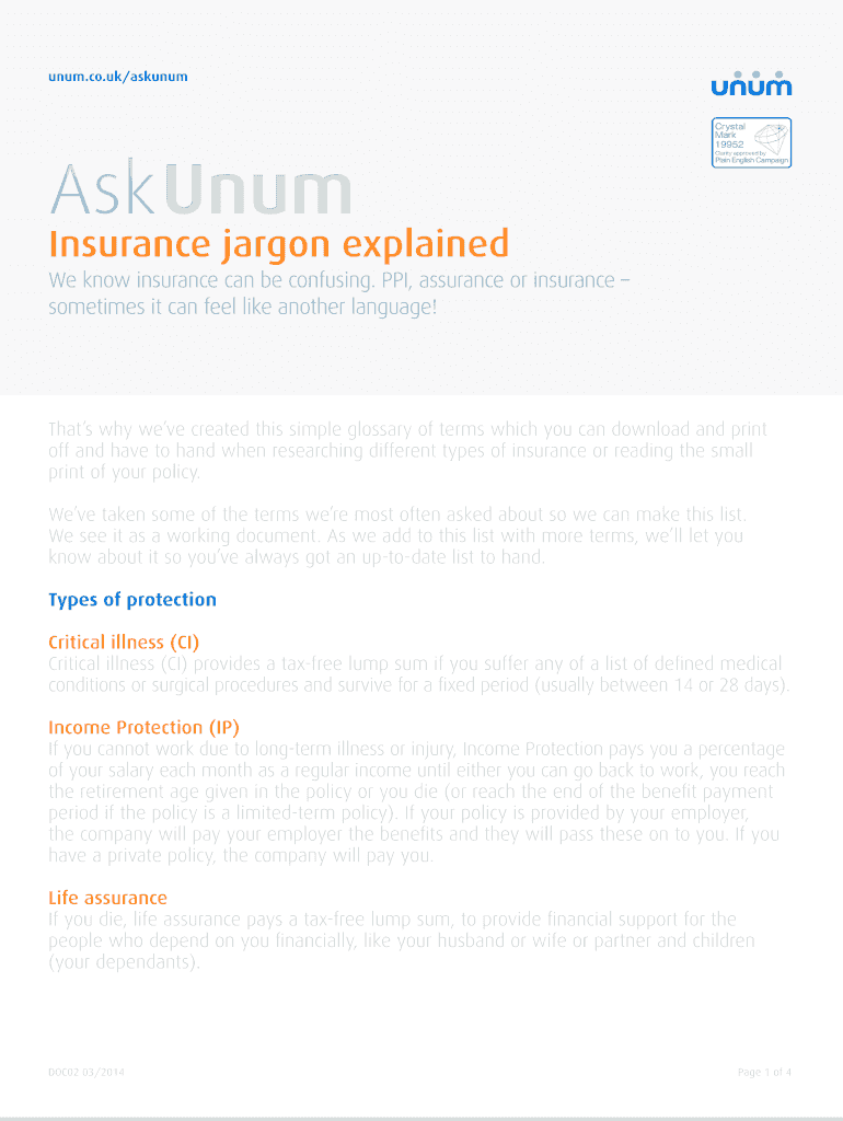 Fillable Online Insurance jargon explained Fax Email Print pdfFiller