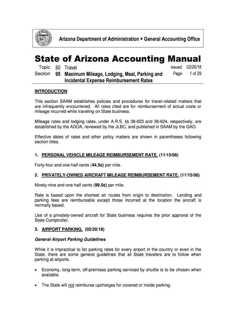 Fillable Online gao az Maximum Mileage, Lodging, Meal, Parking and