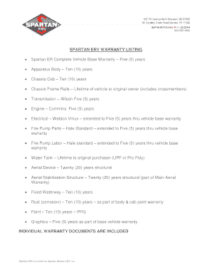 Fillable Online Spartan ER Complete Vehicle Base Warranty Five (5