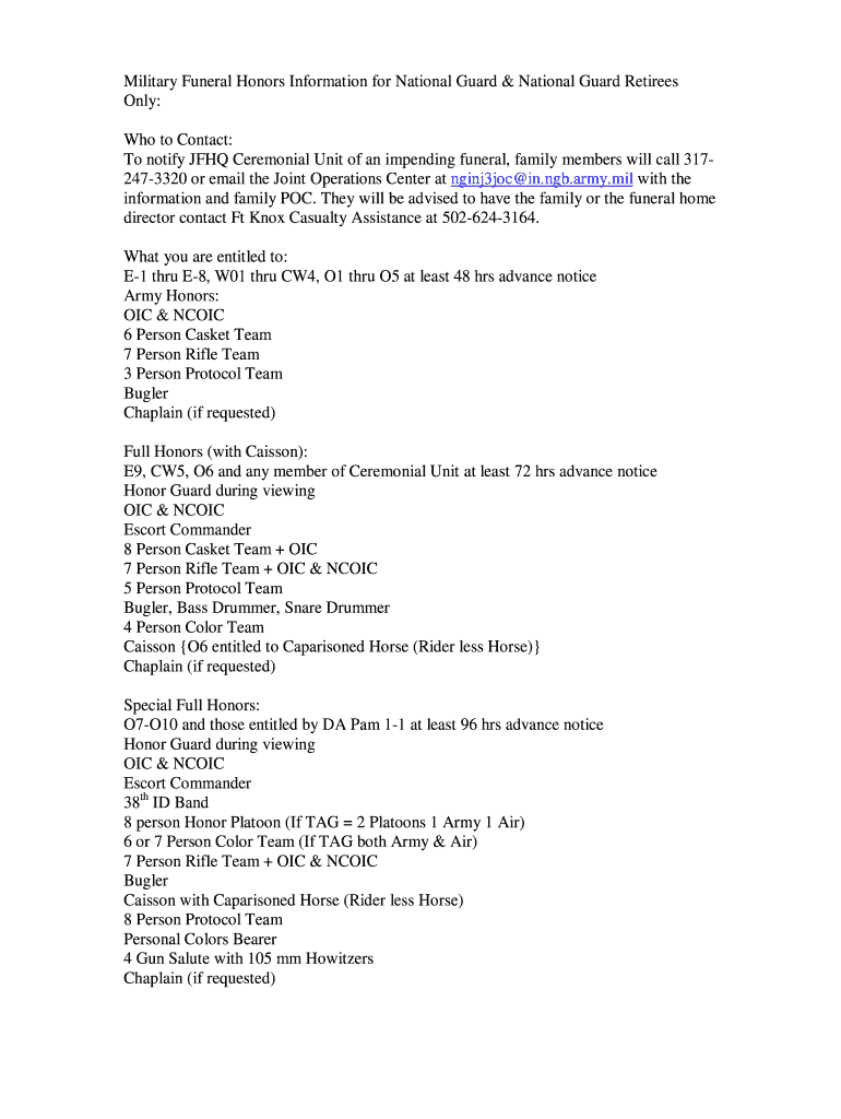 Fillable Online Military Funeral Honors Information for National Guard & National Guard Retirees