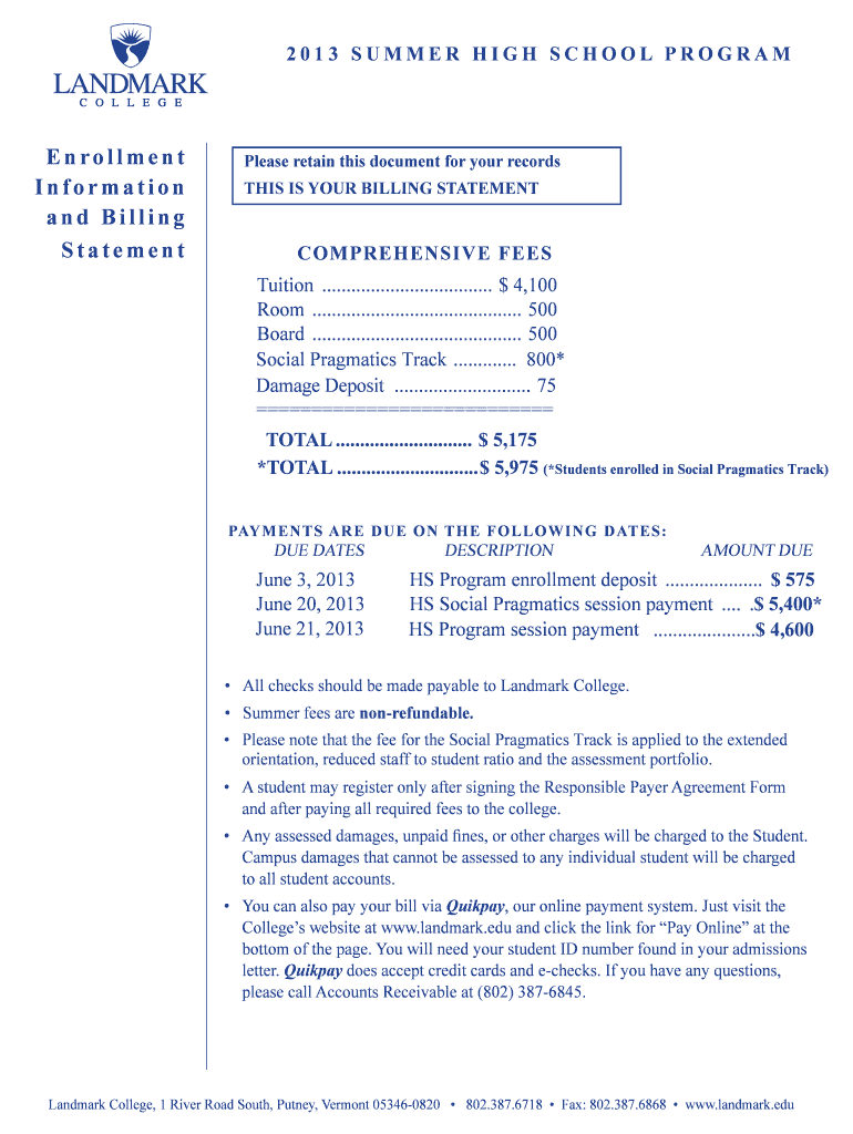 Fillable Online landmark COMPREHENSIVE FEES landmark Fax Email Print pdfFiller
