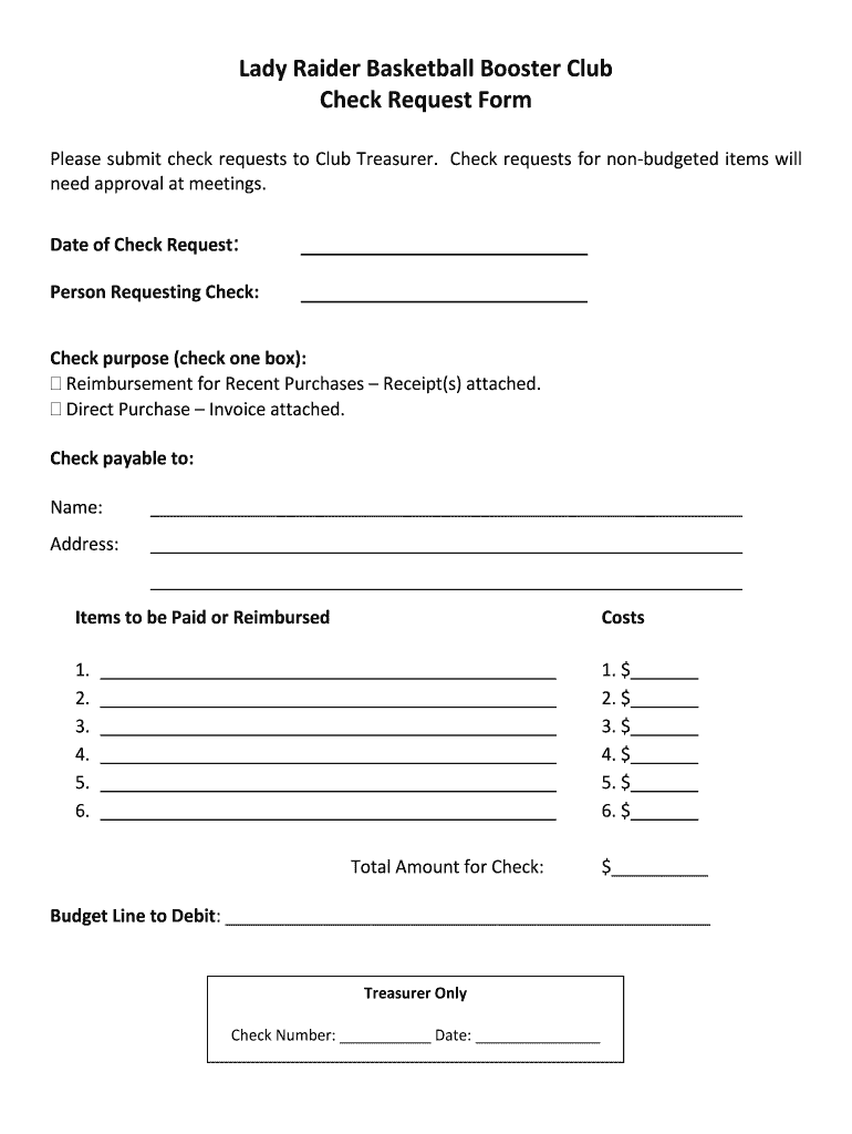 Lady Raider Basketball Booster Club Check Request Form Fill and Sign