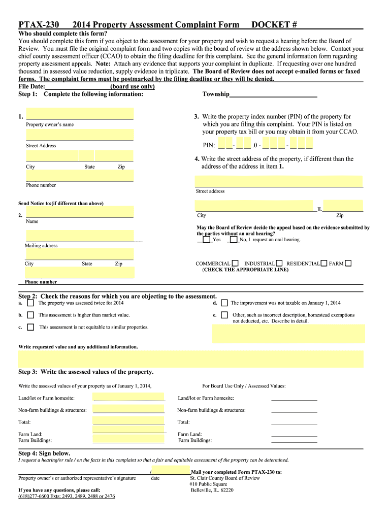 2014 Form IL PTAX230 St. Clair County Fill Online, Printable, Fillable, Blank pdfFiller