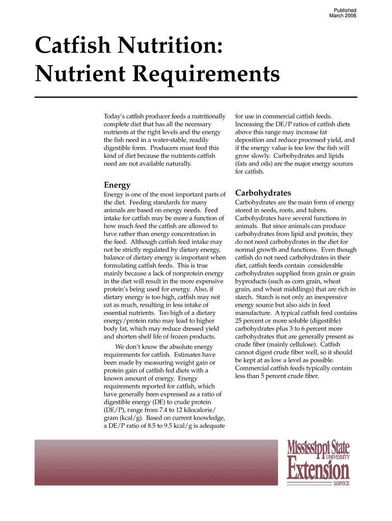 Fillable Online extension P2412 Catfish Nutrition Nutrient