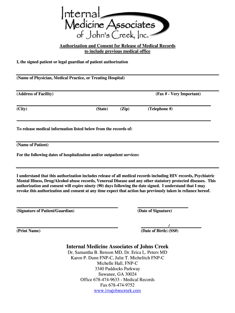 Fillable Online Internal Medicine Associates of Johns Creek Fax Email