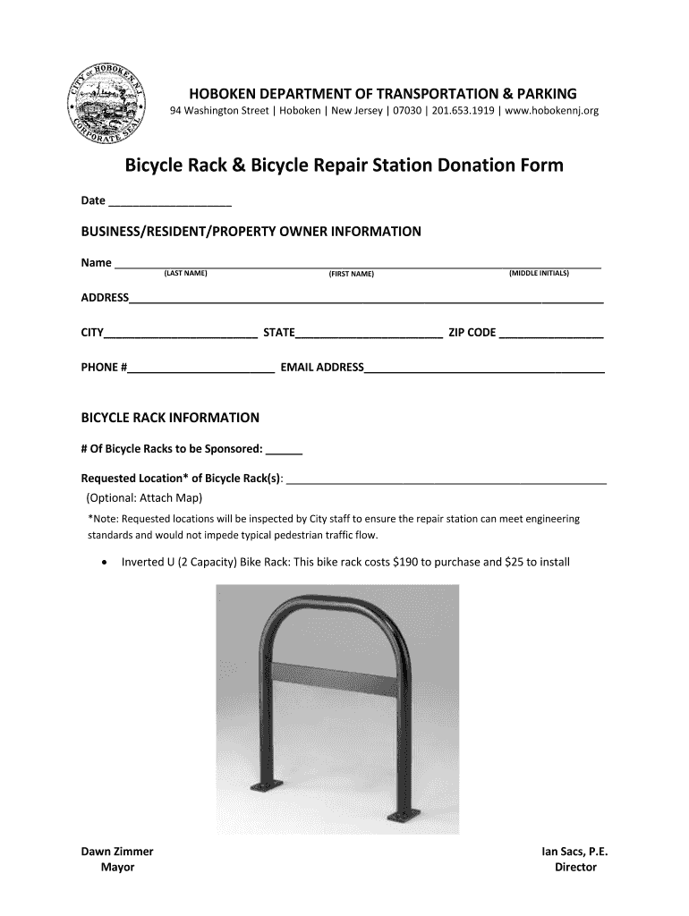 Fillable Online hobokennj Bicycle Rack & Bicycle Repair Station